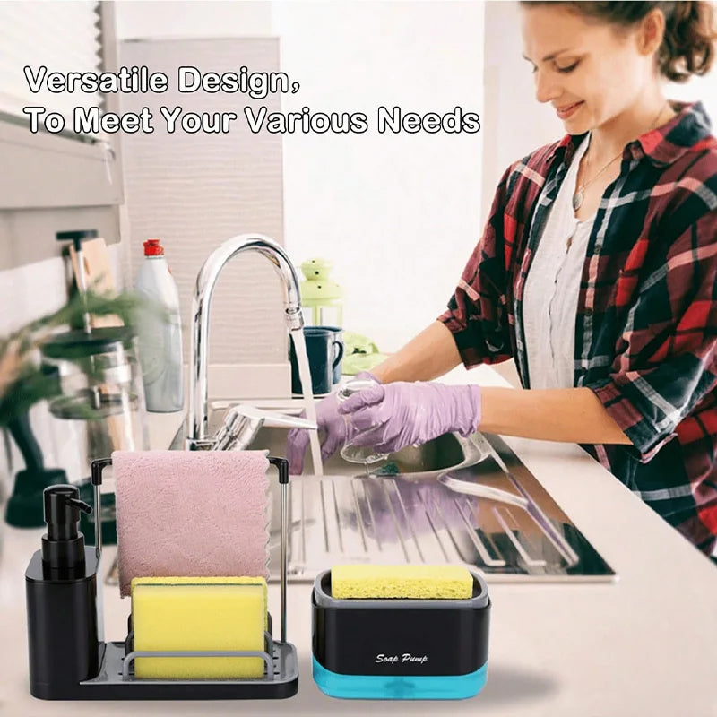 Kitchen Soap Dispenser Set with Tray and Sponge Holder, 5-in-1 Hand and Dish Soap Dispenser