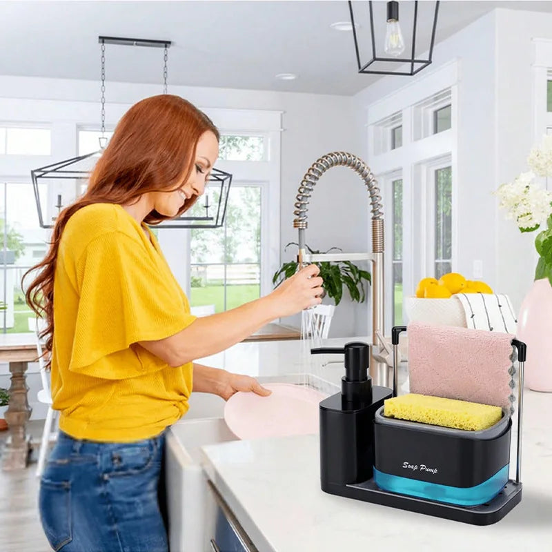 Kitchen Soap Dispenser Set with Tray and Sponge Holder, 5-in-1 Hand and Dish Soap Dispenser