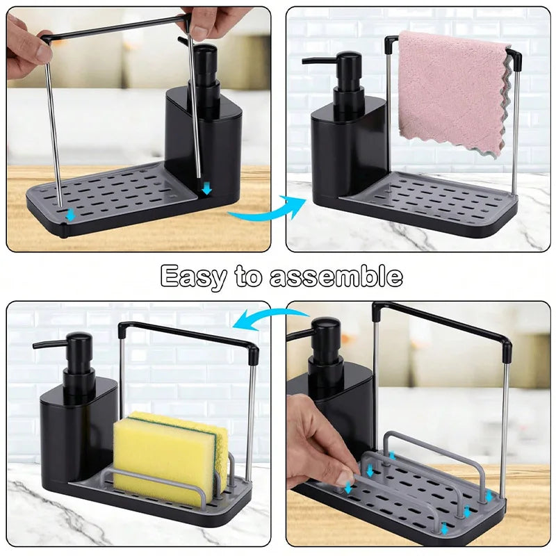 Kitchen Soap Dispenser Set with Tray and Sponge Holder, 5-in-1 Hand and Dish Soap Dispenser