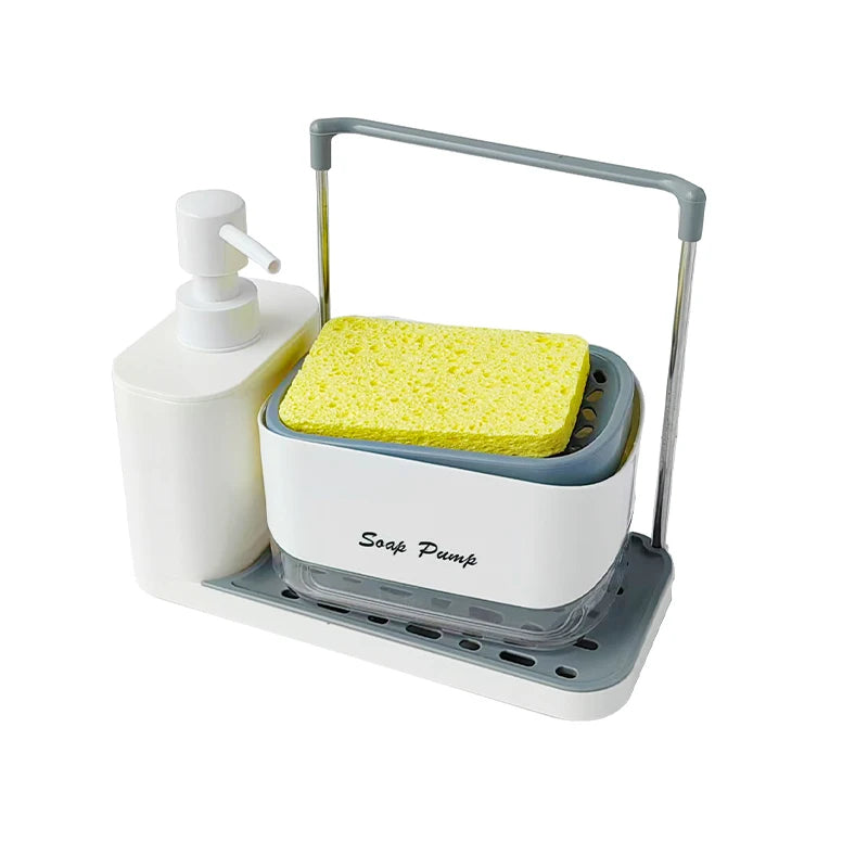 Kitchen Soap Dispenser Set with Tray and Sponge Holder, 5-in-1 Hand and Dish Soap Dispenser